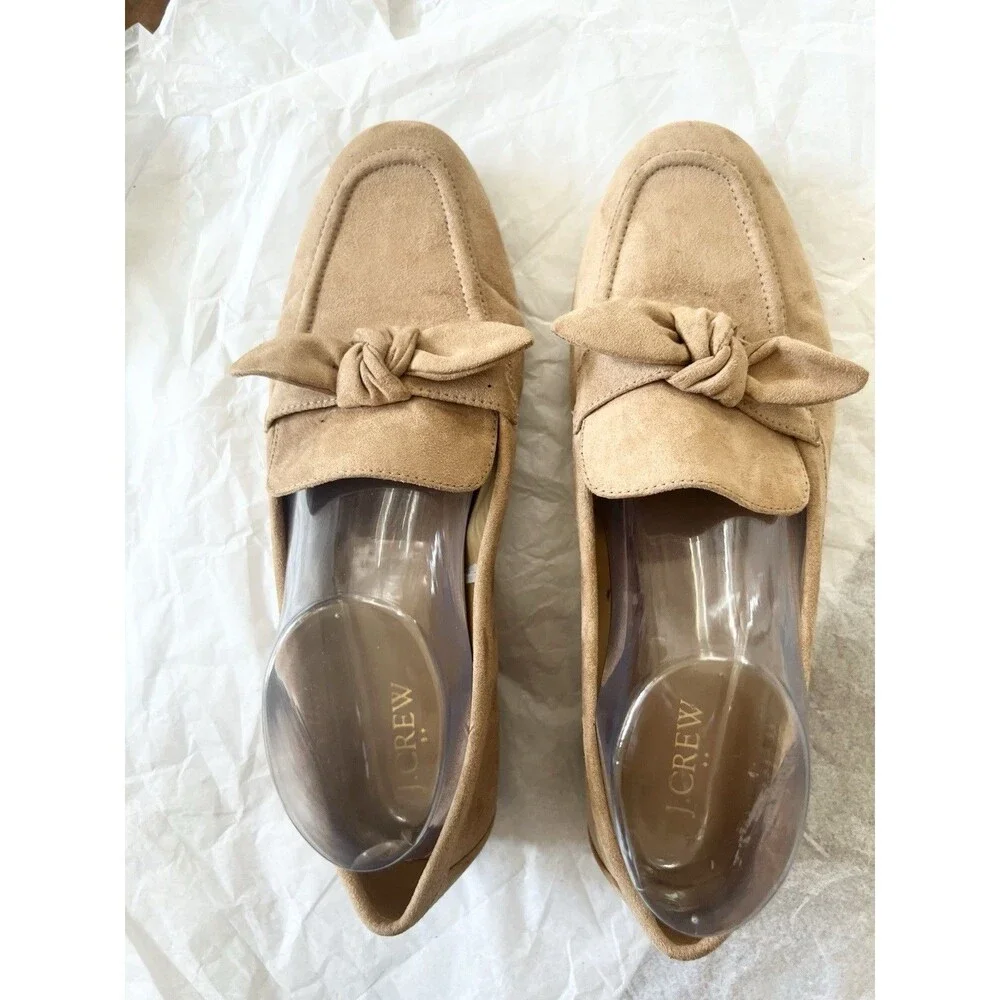 J.Crew Shoes Size 9.5 Faux Suede Loafers Flats Bow Slip On Comfort $128 Shoes